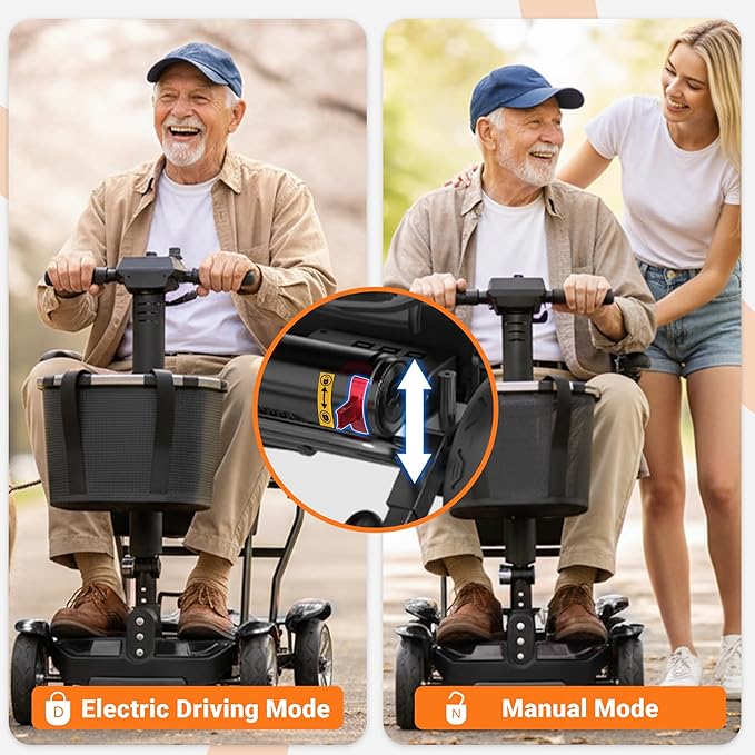 Mobility Scooter for Adults, 4 Wheels Mobility Scooter with LCD Display, 350LBS Capacity & Lithium Battery, Airline Approved, 38LBS Motorized Mobility Scooter for Seniors (Black, 15 MI-211)