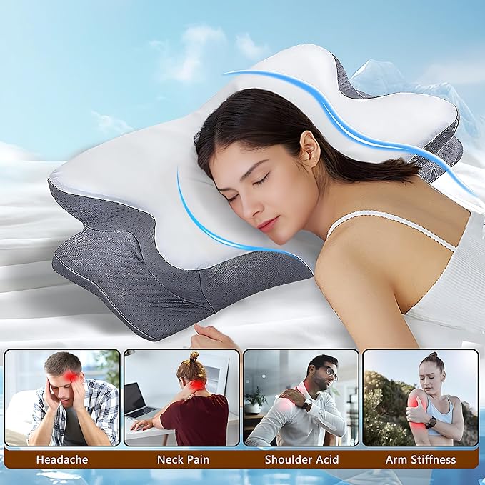 Cervical Neck Pillow for Pain Relief, Ergonomic Memory Foam Pillows for Sleeping, Neck Support Pillows for Sleeping with Pillowcase, Contour Orthopedic Pillow for Side Back Stomach Sleeper