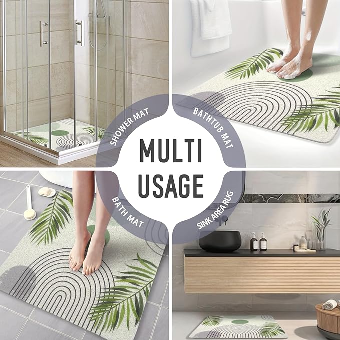 Square Shower Mat, 24 x 24 Inch Non Slip Bohemia Shower Stall Mat, Quick-Dry PVC Loofah Bath Mat for Shower Tub Bathroom