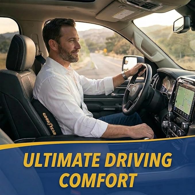 Goodyear Ergonomic Lumbar Support Pillow for Office Chair, Gaming Chair, or Car, Memory Foam Cushion with Ventilated Mesh and Adjustable Strap for Long Lasting Comfort