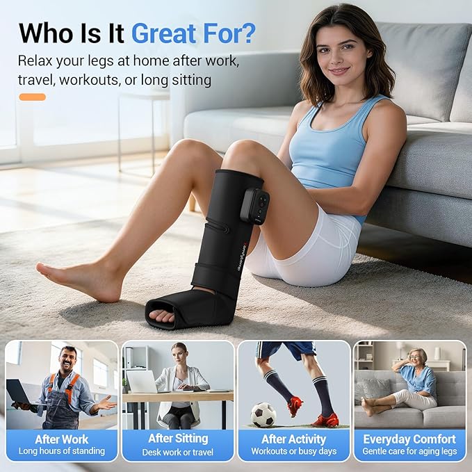 Comfytemp Cordless Air Compression Leg Massager for Circulation and Pain Relief FSA, Portable Foot and Calf Compression Boot for Swelling, HSA Eligible, Ideal for Mom Dad (1 Pack, Fits Calf 13"~19")