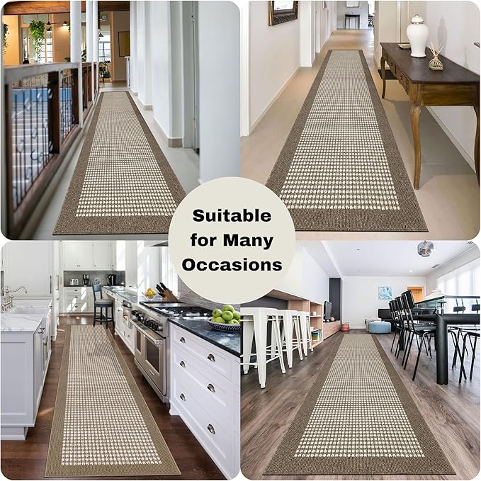 Ileading Runner Rug for Hallways 2.6'x12' Heavy-Duty Durable Entryway Floor Mat with Non Slip Rubber Backing High Traffic Carpet Machine Washable Accent Farmhouse Rugs for Kitchen, Living Room(Brown)