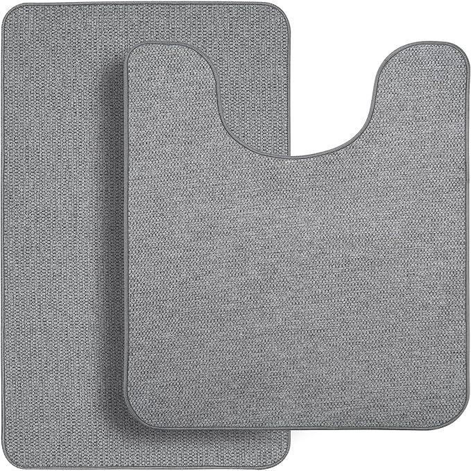 Bosap Bathroom Rugs Set 2 Pieces,Thin Bathroom Mats,Toilet Rugs,Quick Dry,Non-Slip,Machine Washable,Low Pile,Absorbent Bath Mats,Shower,Sink,Home Decor Accessories.Grey,1'5"x2'3"+1'8"x2" U Shape