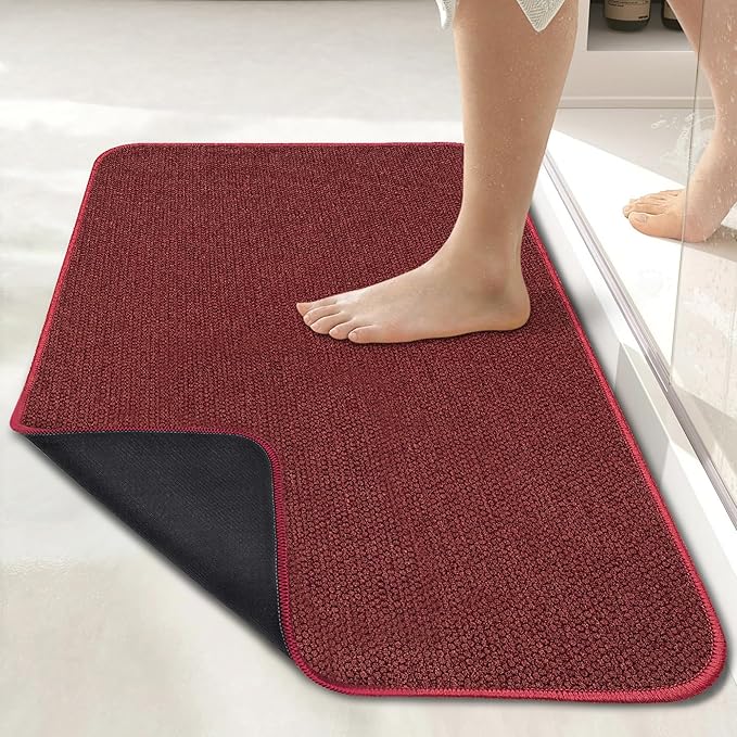 Bosap Bath Mat,Ultra Thin Bathroom Runner Rugs,Large Bath Mats for Bathroom,Quick Dry,Non-Slip,Machine Washable,Low Pile,Bath Rug,Shower Outside,Sink,Home Decor Accessories.Red,3'x4'(36x48inch)