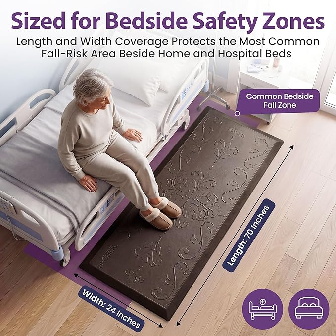 ProHeal Fall Mat for Elderly - Non-Slip Floor Mat for Seniors - Bedside Safety Fall Prevention - Elegantly Designed Brown Bedside Pads for Elderly - 70" x 24" x 0.7"