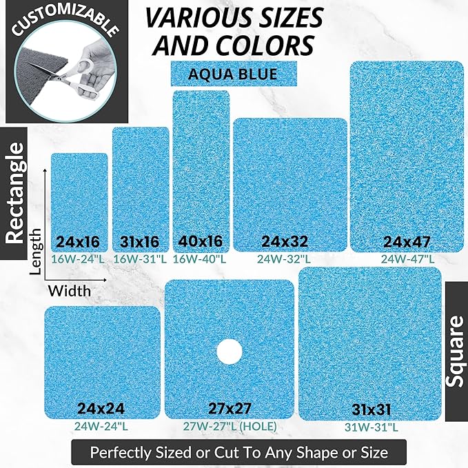 ENKOSI Loofah Non-Slip Shower and Bath Mat - Soft Cushioned Comfort - No Suction Cups for Smooth or Textured Tubs - Fast Draining - Safety for Bathroom, Family, Kids, and Elderly (24x16 Aqua Blue)