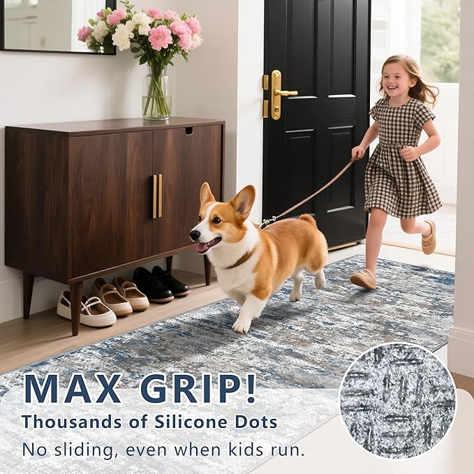Runners for Hallways Ultra Non-Slip 2x8 Washable Kitchen Rug Abstract Tear and Stain Resistance No Pile Hand-Woven Style Lightweight Runners for Entryway, Laundry Room, Bedside, Multi