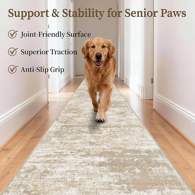 Runners for Hallways Non-Slip 2x10 Long Runner Rugs Washable Abstract Tear and Stain Resistance No Pile Lightweight Modern Rug Runners for Entryway, Kitchen, Walkway, Beige/Yellow