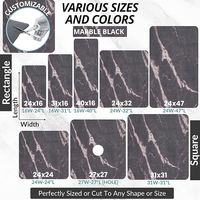 ENKOSI Loofah Non-Slip Shower and Bath Mat - Soft Cushioned Comfort - No Suction Cups for Smooth or Textured Tubs - Fast Draining - Safety for Bathroom, Family, Kids, and Elderly (24x16 Marble Black)