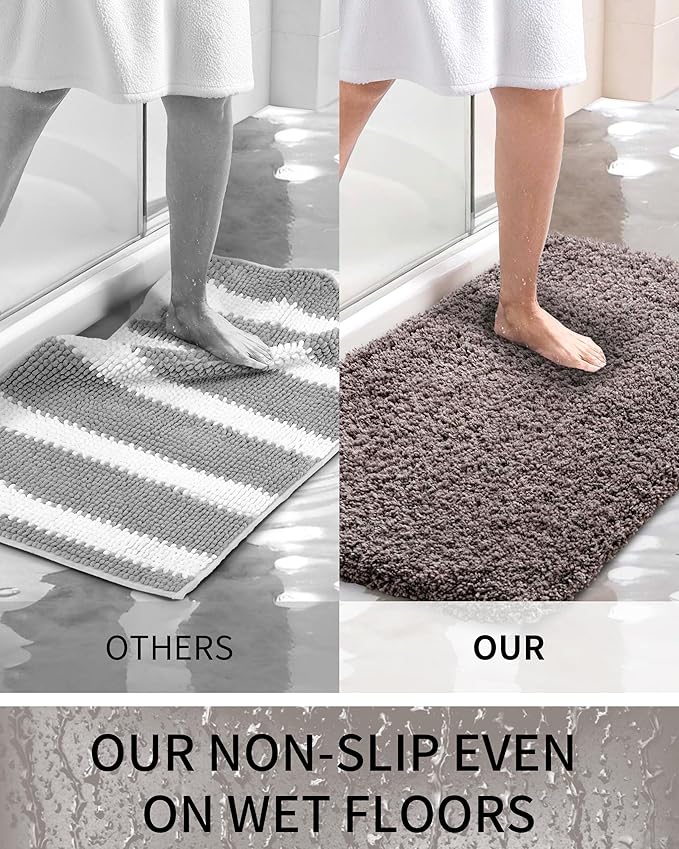 Bathroom Rugs Non Slip Washable 32x20, Ultra Thick Soft Microfiber Absorbent Bath Mats, High Density Foam Latex Non Slip Backing Bath Rugs, Fluffy Floor Carpet for Tub&Shower, Darkgrey