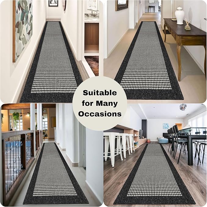Ileading Hallway Runner Rug 2.6'x12' Heavy-Duty Durable Entryway Floor Mat with Non Slip Rubber Backing for Busy Traffic Extended Indoor Doormat Machine Washable Black Kitchen Throw Rug for Corridor