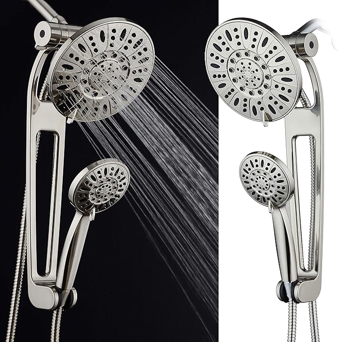 AquaDance High-Pressure 48-Mode 3-Way Shower Spa Combo with Adjustable 18-Inch Extension Arm, Brushed Nickel
