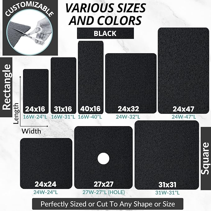 Enkosi Loofah Shower Mat with Drain Hole – Cushioned Anti-Slip Square Bath Mat for Showers, and Bathroom Floors – Textured PVC, Non Slip Safety Pad for Walk-in Stalls and Wet Areas (27x27 Black)