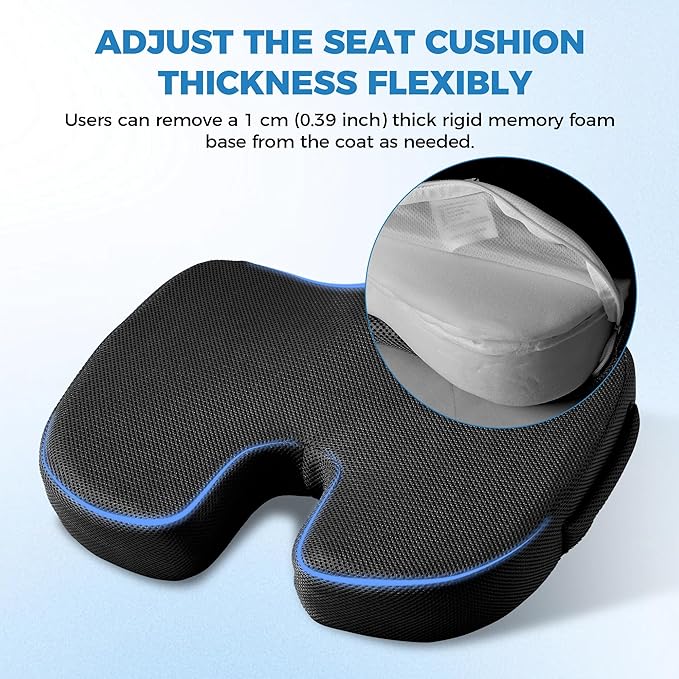 Extra Large Memory Foam Seat Cushions for Office Chairs, Car, Airplane, Wheelchair– Relieves Lumbar, Orthopedic, Sciatic, Coccyx and Back Pain – Comfortable Non-Slip – Bonus Carry Bag Included (Black)
