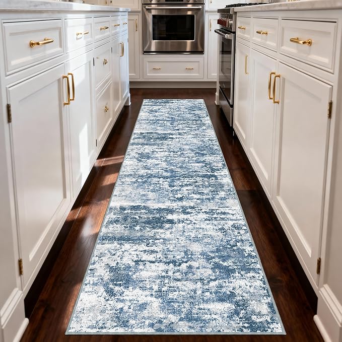 Non Slip Floor Runners for Dogs 2.6x8 Washable Runner Rug Abstract, Joint Support for Senior Dogs, Woven, Extra Grip Traction Runners for Hallway,Kitchen, Entryway,Blue