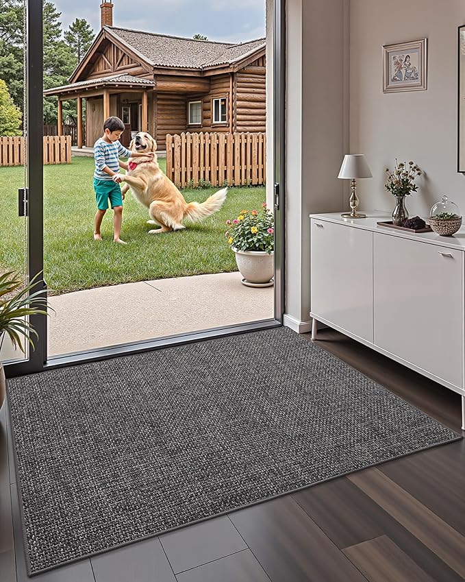 Color&Geometry Large Thin Front Door Mat Indoor Entrance Non Slip Rubber Backed, 48"x72" Indoor Door Mats for Entryway, Dirt Trapper Double Doormat, Washable Front Door Rugs, Charcoal Grey