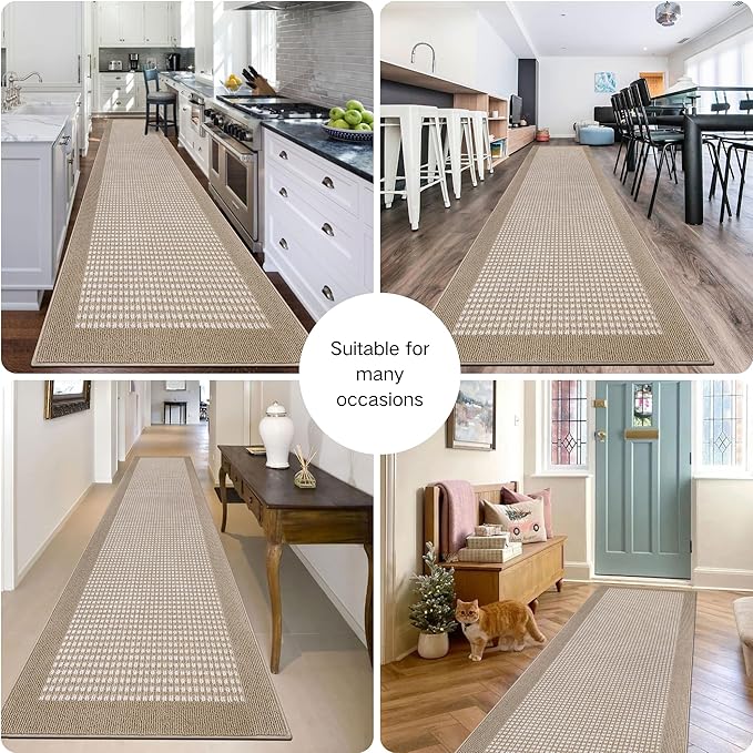 Ileading Runner Rug for Hallways 2.6'x12' Heavy-Duty Durable Entryway Floor Mat with Non Slip Rubber Backing Low-Pile High Traffic Carpet Machine Washable Accent Rugs for Kitchen, Living Room(Beige)