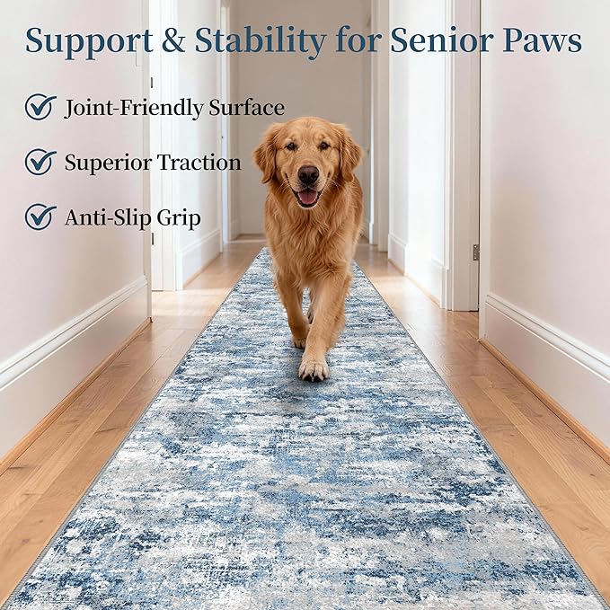 Runners for Hallways Ultra Non-Slip 2x10 Long Runner Rugs Washable Abstract Tear and Stain Resistance No Pile Lightweight Modern Rug Runners for Entryway, Kitchen, Walkway, Ocean Blue
