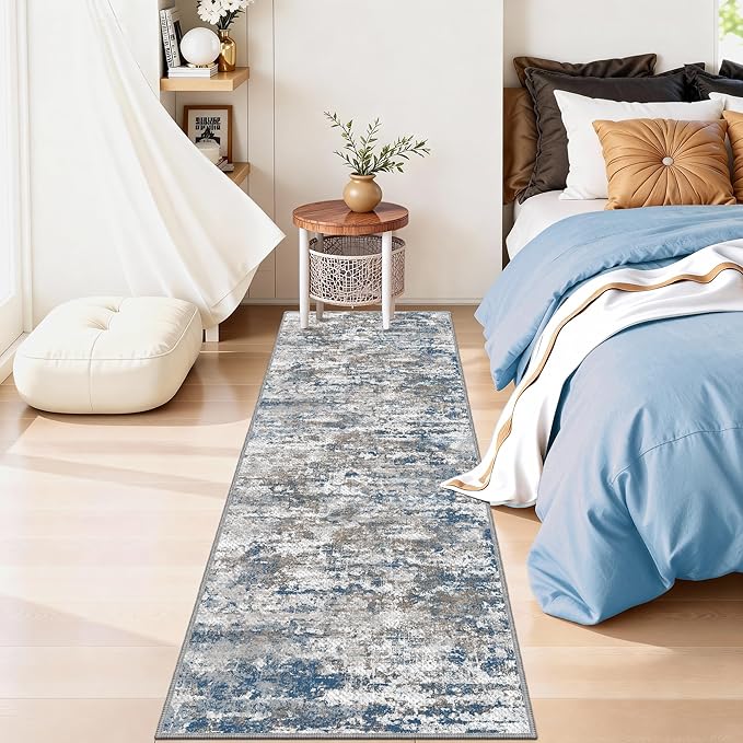 Abstract Washable Runner Rug 2x6, Hallway Rug Non-Slip,Woven Non-Shedding Thin Runners for Entryway, Kitchen, Laundry Room, Multi
