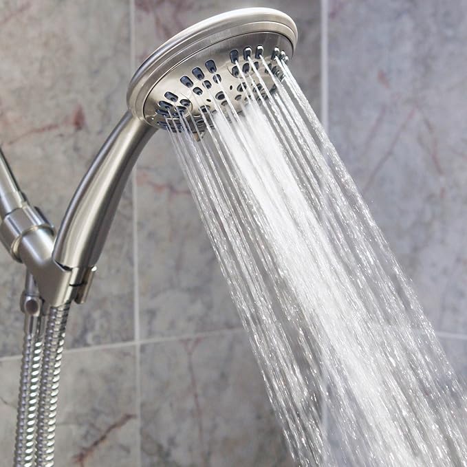 Aqua Elegante 1.8 GPM Handheld Shower Head, Brushed Nickel, Self-Cleaning Nozzles, 6 Settings, BPA Free