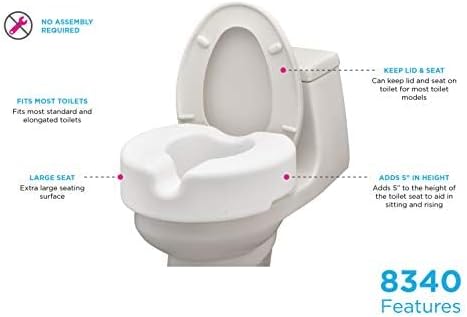 NOVA Toilet Seat Riser – Adds 5” of Height, Raised Toilet Seat with 300 lb Weight Capacity, Universal Fit, Slip-Resistant Bathroom Safety Aid for Elderly & Seniors