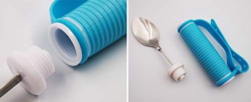 Flexible Stainless Steel Spoon and Fork Set with Adjustable Strap 360 Degree Rotated Eating AIDS Utensils for Disabled Patient Elder Arthritis People Handicapped (fork+spoon)