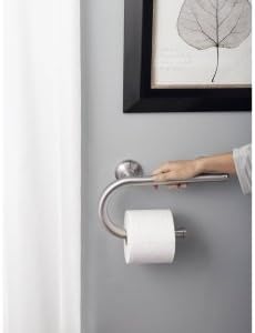 Moen Brushed Nickel Bathroom Safety Grab Bars with Toilet Paper Holder (LR2352DBN) and Curled Grip (R8712D3GBN)