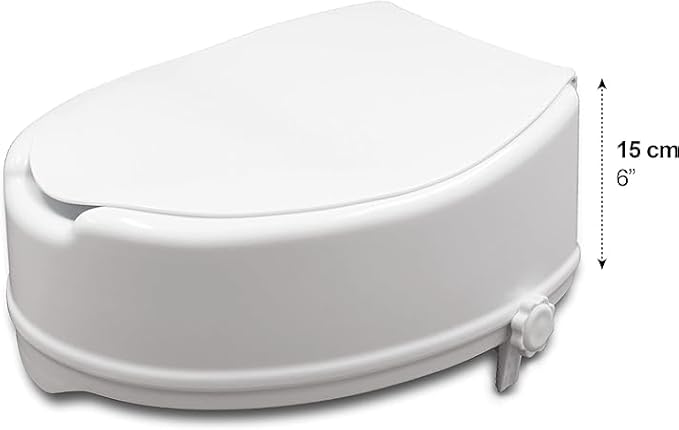 PEPE Mobility Raised Toilet Seat with Lid for Elderly 6" High, Fits Round and Elongated up to 15" Wide, Commode Seat with Sturdy Brackets, Medical Aid