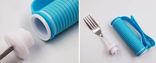 Flexible Stainless Steel Spoon and Fork Set with Adjustable Strap 360 Degree Rotated Eating AIDS Utensils for Disabled Patient Elder Arthritis People Handicapped (fork+spoon)