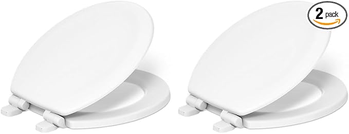 KOHLER Stonewood Quiet-Close, Round Toilet Seat Soft Close, Durable Wood, Easy Installation, Universal Fit, Home Essentials, White Finish, K-20467-0 (Pack of 2)