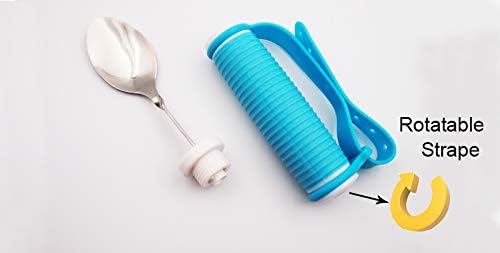 Flexible Stainless Steel Spoon and Fork Set with Adjustable Strap 360 Degree Rotated Eating AIDS Utensils for Disabled Patient Elder Arthritis People Handicapped (fork+spoon)
