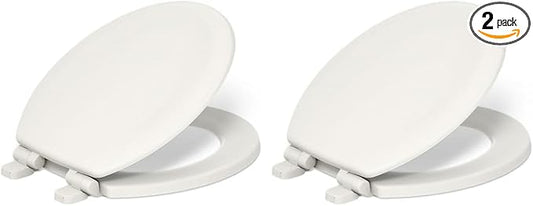 KOHLER Stonewood Quiet-Close, Round Toilet Seat Soft Close, Durable Wood, Easy Installation, Universal Fit, Home Essentials, Biscuit Finish, K-20467-96 (Pack of 2)