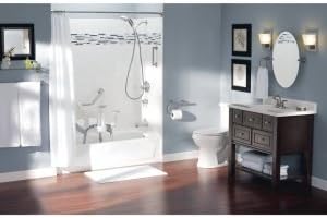 Moen Brushed Nickel Bathroom Safety Grab Bars with Toilet Paper Holder (LR2352DBN) and Curled Grip (R8712D3GBN)