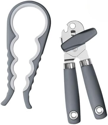 Tovolo Can and Jar Opener Set Manual Handheld Kitchen Tool with Comfort Grip Handles, Easy to Use Stainless Steel Jar and Smooth Edge Can Opener with Built In Bottle Cap Lifter, Charcoal Gray
