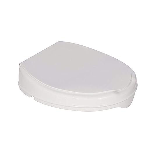 Homecraft Savanah Raised Toilet Seat with Lid, 2" Elevated Seat for Seniors, Universal Fit for Most Standard Toilets, Portable & Tool-Free, Seat Riser, Ergonomic Design, White