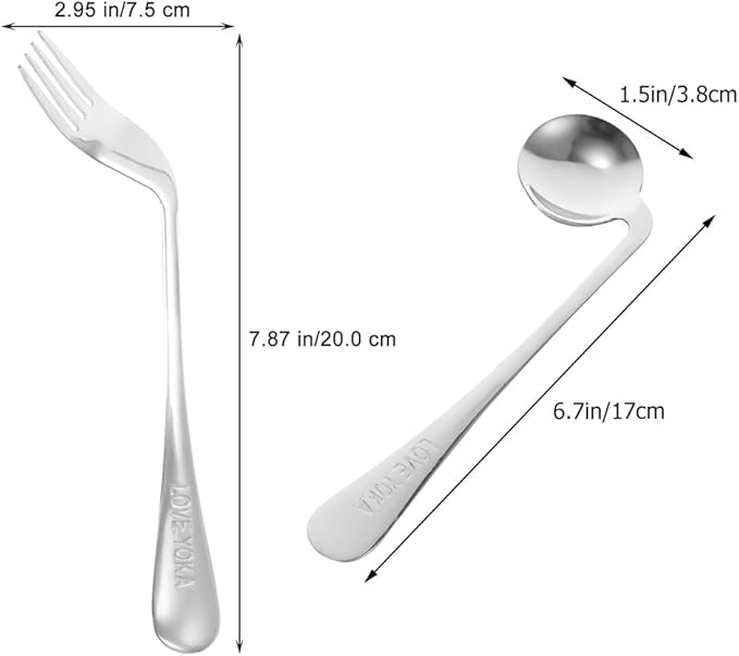 Lurrose Angled Feeding Utensils Set Lightweight Ergonomic Spoon and Fork Adaptive Tableware for Right-Handed Self Feeding Assistance in Elderly and Limited Mobility Users