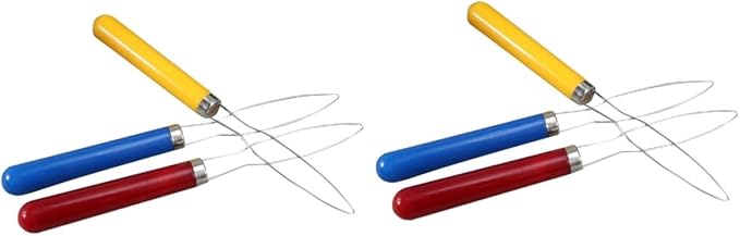 6pcs Button Assist Device Comfortable Plastic Handle Stainless Steel Helper Grip Tool for Easy Buttoning Red Yellow Patterns
