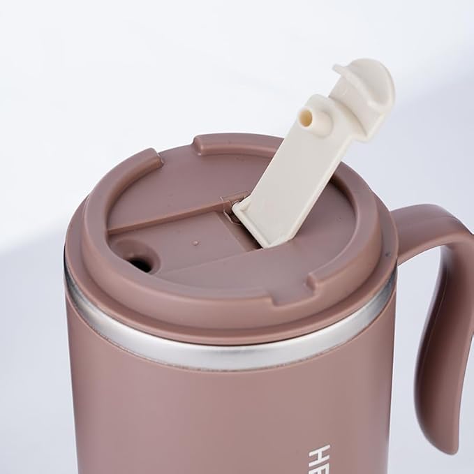 14oz Spill-Proof Cup for Elderly, Stainless Steel Thermos Sippy Cup with Straw, Ideal for Seniors and Adults, Great for Water, Milk, and Soup Health & Household Supplies (Brown)