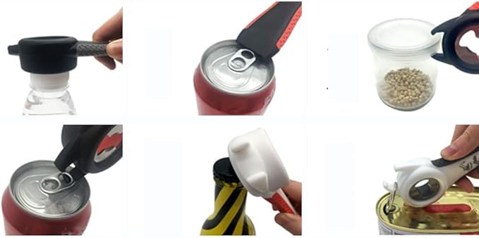 2 pack 5-in-1 Multi Function Plastic Grip Bottle Opener- Easily Opens Twist Caps, Bottle Caps, Canning Lids and Can Tabs (Black & White)