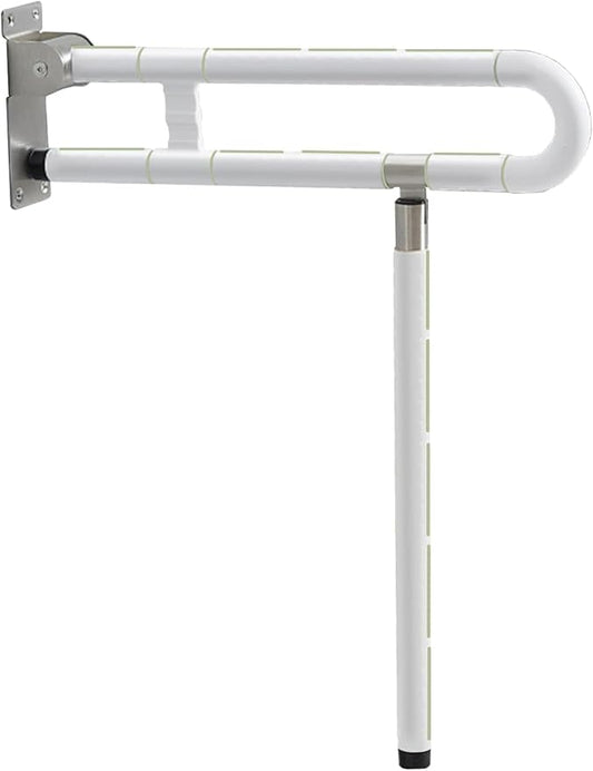 Toilet Grab Bar 23.6 Inch, Anti-Slip Support Rail U Shaped Flip-Up Grab Bar with Luminous, Stainless Steel Handicap Bathroom Safety Handrails for Elderly (White, 23.6 inch with Leg Anti-Slip)