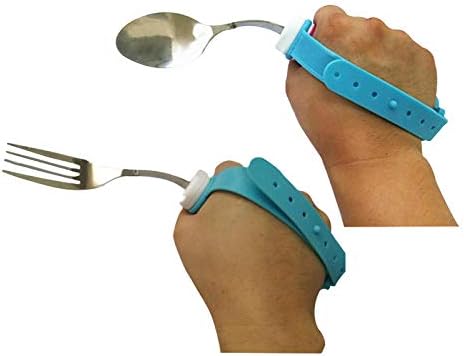 Flexible Stainless Steel Spoon and Fork Set with Adjustable Strap 360 Degree Rotated Eating AIDS Utensils for Disabled Patient Elder Arthritis People Handicapped (fork+spoon)