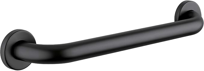 18" Stainless Steel Matte Black Restroom Grab Bar - Wall Mounted Toilet and Shower Safety Bar for Elderly, Slip Prevention Support Handle, Commercial Bathroom Rail, 250 lb Capacity, Mounting Hardware
