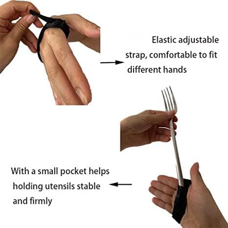 Universal Cuff Utensil Holder Strap Elderly Hand Strap for Holding Holds Utensils Writing Aids Parkinson Arthritis Tremors Patient Eating Assistance (Black)