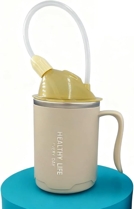 14oz Spill-Proof Cup for Elderly, Stainless Steel Thermos Sippy Cup with Straw, Ideal for Seniors and Adults, Great for Water, Milk, and Soup Health & Household Supplies (White)
