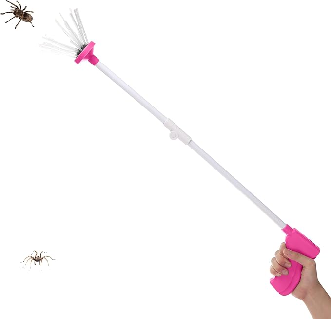 Spider Catcher, Insect Catcher, Bug Grabber, Spider Grabber, Long Handled with Foldable Design, for Home Office Garden Camping Beach (2nd Generation, Pink)