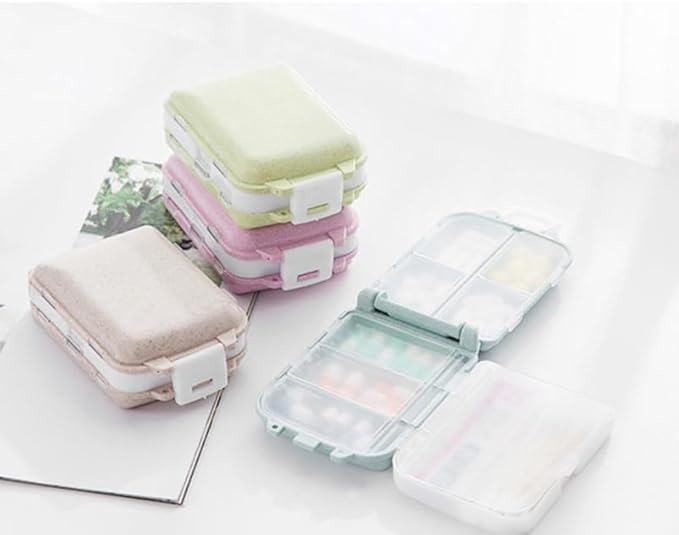 FOMIYES 2pcs Portable Wheat Straw Pill Organizer Travel Case for Daily Medication Compact Design for Easy Carrying for Seniors Go Use Beige