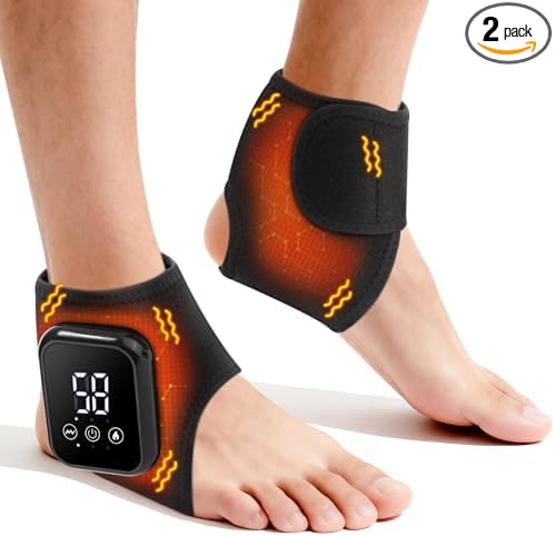 2PCS Cordless Ankle Heating Pad with Massage for Pain Relief,Rechargeable Ankle Massager for Circulation and Pain Relief,3 Vibration & Heating Settings,Auto Shut Off