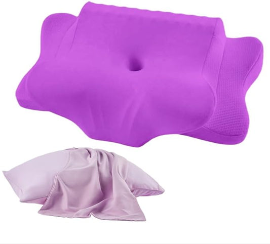 DONAMA Cervical Neck Pillow for Pain Relief,Cervical Pillow with Memory Foam Ergonomic Pillows with Dual Heights for Back,Stomach and Side Sleepers Kids' Floor Pillows Cushions (Purple, Queen)