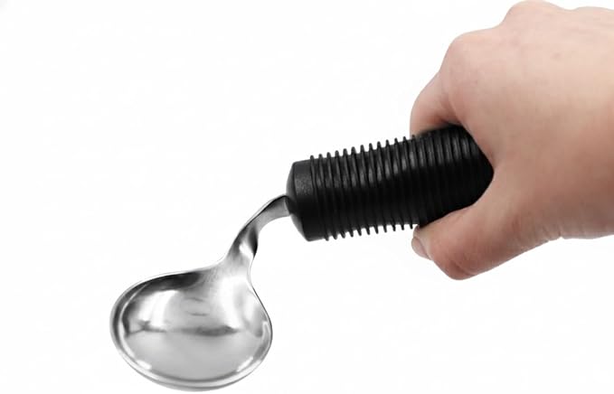 KMINA Bilateral Adaptive Spoons for Disabled Adults (Adjustable Angle), Swivel, Bendable, Medical, Curved for Arthritic Hands and Parkinsons