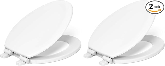 KOHLER Stonewood Quiet-Close, Elongated Toilet Seat Soft Close, Durable Wood, Easy Installation, Universal Fit, Home Essentials, White Finish, K-20466-0 (Pack of 2)